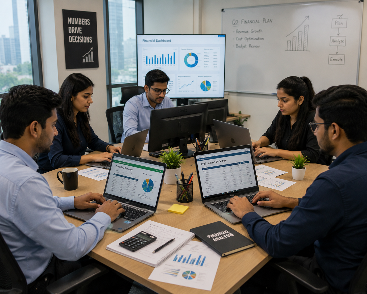 AN Accounting team reviewing financial reports